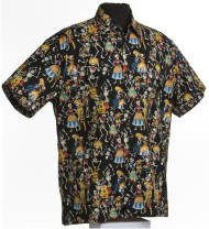 Day of the Dead Hawaiian Shirt- Black- Made in USA- Cotton